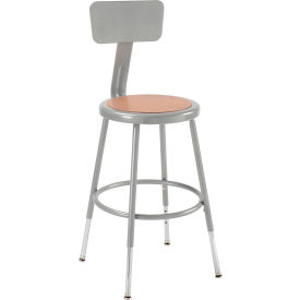 Steel Shop Stool w/Backrest and Hardboard Seat Adjustable Height 19-27 - GRY - 2PK