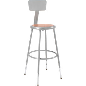 Steel Shop Stool w/Backrest and Hardboard Seat Adjustable Height 25-33" GRY 2PK
