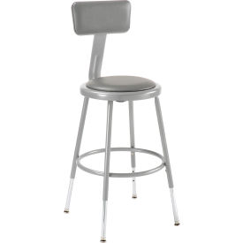 Steel Shop Stool w/Backrest and Padded Seat - Adjustable Height 19-27" - Gray - 2PK