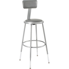 Steel Shop Stool w/Backrest and Padded Seat - Adjustable Height 25 - 33 - GRY - 2PK