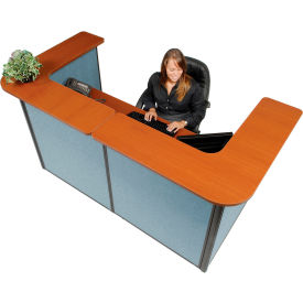 U-Shaped Reception Station, 88" W x 44"D x 44"H, Cherry Counter, Blue Panel