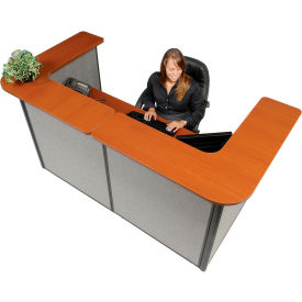 U-Shaped Reception Station, 88" W x 44"D x 44"H, Cherry Counter, Gray Panel