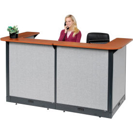 U-Shaped Electric Reception Station, 88"W x 44"D x 46"H, Cherry Counter, Gray Panel