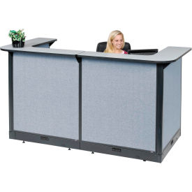 U-Shaped Electric Reception Station, 88"W x 44"D x 46"H, Gray Counter, Blue Panel