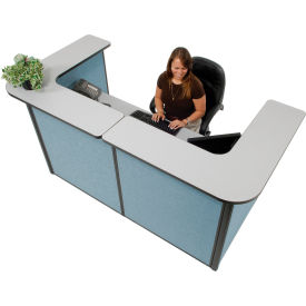 U-Shaped Reception Station, 88" W x 44"D x 44"H, Gray counter, Blue Panel