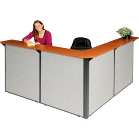 L-Shaped Reception Station, 80"W x 80"D x 44"H, Cherry Counter, Gray Panel