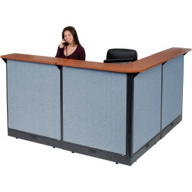 L-Shaped Electric Reception Station, 80"W x 80"D x 46"H, Cherry Counter, Blue Panel