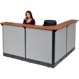 L-Shaped Electric Reception Station, 80"W x 80"D x 46"H, Cherry Counter Gray Panel