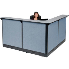 L-Shaped Electric Reception Station, 80"W x 80"D x 46"H, Gray Counter, Blue Panel