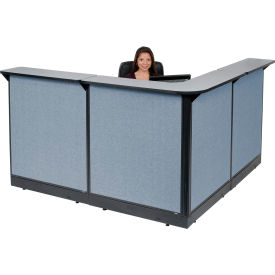 L-Shaped Reception Station With Raceway, 80"W x 80"D x 46"H, Gray Counter, Blue Panel
