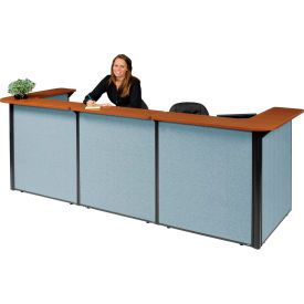U-Shaped Reception Station With Cherry Counter & Blue Paneling, 124"W x 44"D x 44"H