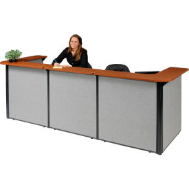U-Shaped Reception Station, 124"W x 44"D x 44"H, Cherry Counter, Gray Panel