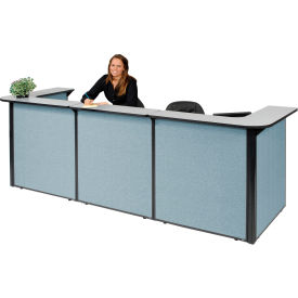 U-Shaped Reception Station, 124"W x 44"D x 44"H, Gray counter, Blue Panel
