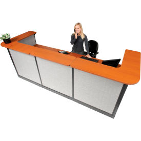 U-Shaped Reception Station w/Raceway 124"W x 44"D x 46"H Cherry Counter Gray Panel