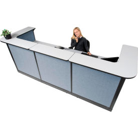 U-Shaped Reception Station w/Raceway 124"W x 44"D x 46"H Gray Counter Blue Panel