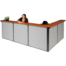 L-Shaped Reception Station, 116"W x 80"D x 44"H, Cherry Counter, Gray Panel