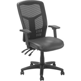 Mesh Office Chair With High Back & Adjustable Arms, Leather, Black