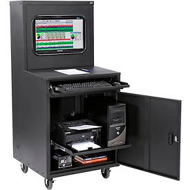 Mobile Heavy-Duty LCD Computer Cabinet, Black, Unassembled