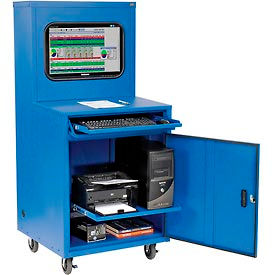 Mobile Heavy-Duty LCD Computer Cabinet, Blue, Unassembled