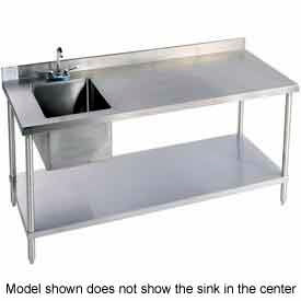 304 Stainless Steel Table, 96 x 30", Left Sink & Undershelf, 14 Gauge