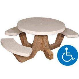 42" Concrete Round Picnic Table with 3 Benches, ADA Compliant, White