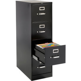 25"D 4 Drawer Vertical File - Letter - Black w/ Lock