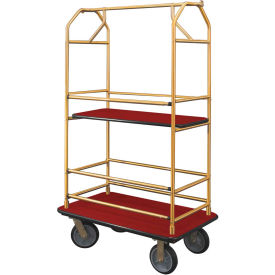 Bellman Condo Cart 40x25 Satin Brass Burgundy Carpet, 4 Rubber Wheels
