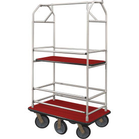 Bellman Condo Cart 48x25 Satin Aluminum Burgundy Carpet, 6 Rubber Wheels