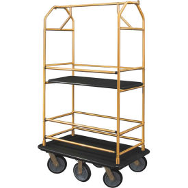 Bellman Condo Cart 48x25 Satin Brass Black Carpet, 6 Rubber Wheels