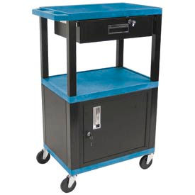Garage Shop Utility Cart w/Cabinet & Drawer, 250 lb. Capacity, 24"L x 18"W x 42-1/2"H,Blue