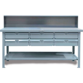 Storage Workbench W/ 6 Drawers & Shelf, Steel Square Edge, 72"W x 36"D, Gray
