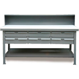 Storage Workbench W/ 6 Drawers & Shelf, Laminate Square Edge, 72"W x 36"D, Gray