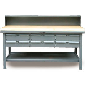 Storage Workbench W/ 6 Drawers & Shelf, Maple Square Edge, 72"W x 36"D, Gray