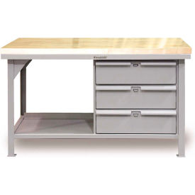 Storage Workbench W/ 3 Drawers & Shelf, Maple Square Edge, 60"W x 36"D, Gray