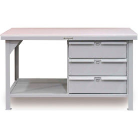 Storage Workbench W/ 3 Drawers & Shelf, Laminate Square Edge, 72"W x 36"D, Gray