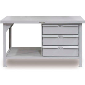 Storage Workbench W/ 3 Drawers & Shelf, Steel Square Edge, 72"W x 36"D, Gray