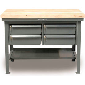 Storage Workbench W/ 4 Drawers & Shelf, Maple Square Edge, 60"W x 36"D, Gray