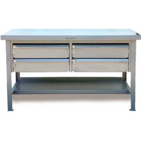 Storage Workbench W/ 4 Drawers & Shelf, Steel Square Edge, 48"W x 30"D, Gray