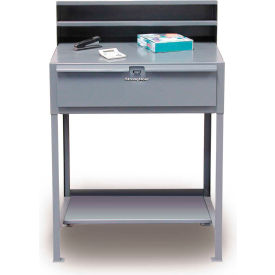 Flat Surfaced Shop Desk, Pigeonhole Riser/Drawer, Shelf, 36"W x 28"D, Gray