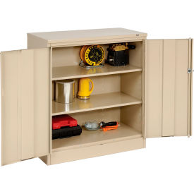 Counter Height Metal Storage Cabinet, 36"W x 18"D x 42"H, Unassembled, Sand
