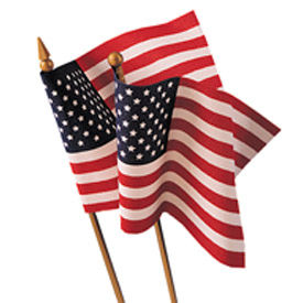 8 in. X 12 in. Cotton Muslin U.S. Flag Mounted To Wood Staff, Pack of 12