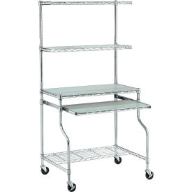 Chrome Wire Shelf Mobile Computer LAN Workstation, 31-1/2"W x 24"D x 63"H