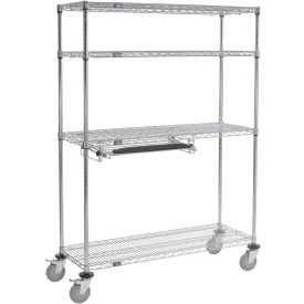 4-Shelf Mobile Wire Computer LAN Workstation with Keyboard Tray, 48"W x 18"D x 69"H, Chrome