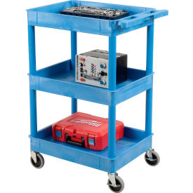 Blue 3 Shelf Tray Shelf Plastic Cart 24 x 18