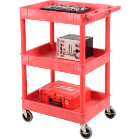 RDSTC111RD Red 3 Shelf Tray Shelf Plastic Cart 24 x 18