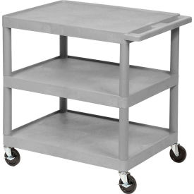 Plastic Utility Cart w/3 Shelves, 300 lb. Capacity, 24"L x 18"W x 34"H, Gray