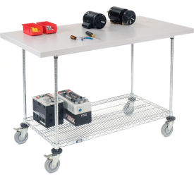 Chrome Wire Mobile Workbench, 60 x 30", Laminate Square Edge