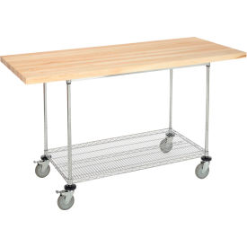Chrome Wire Mobile Workbench, 72 x 30", Maple Butcher Block Square Edge
