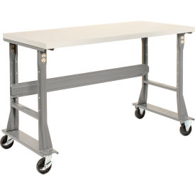 60 x 30 Mobile Fixed Height Flared Leg Workbench - ESD Square Edge Gray