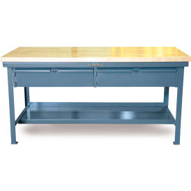 Storage Workbench W/ 2 Drawers & Shelf, Maple Square Edge, 60"W x 36"D, Gray